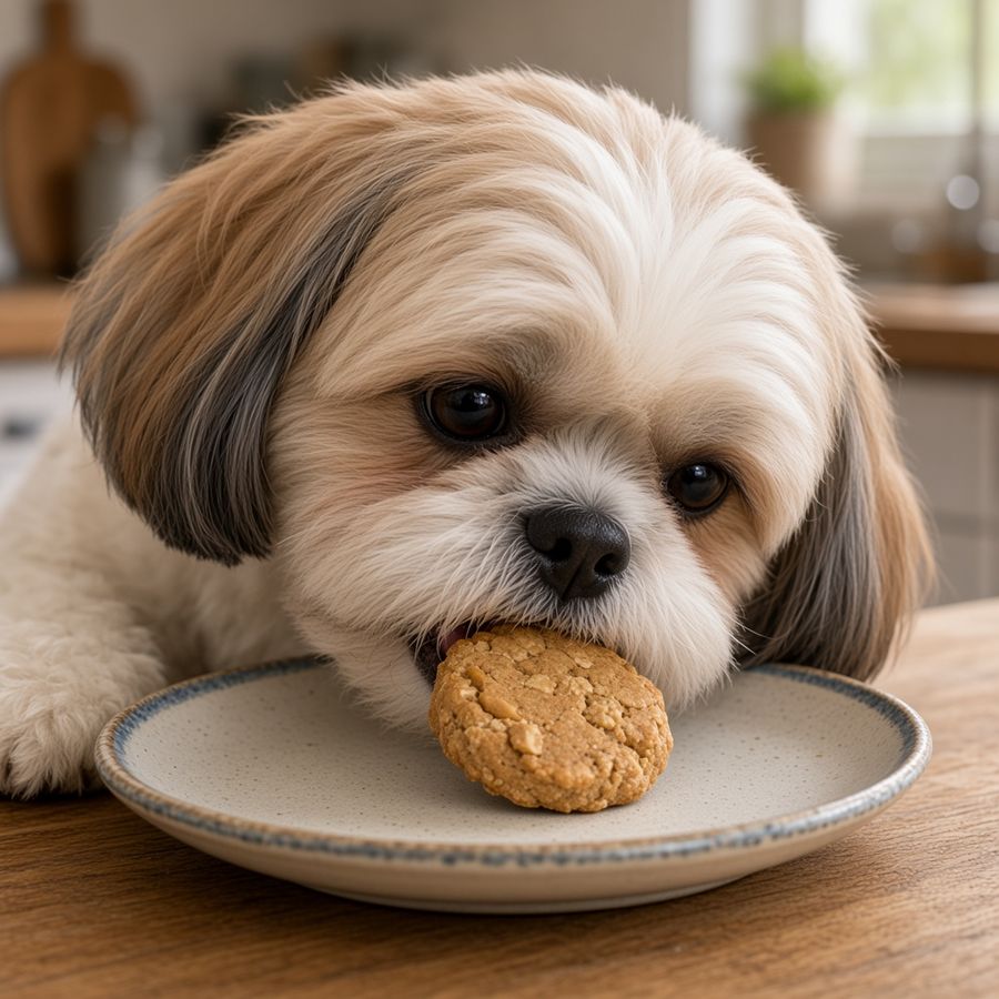 Cão comendo biscoito